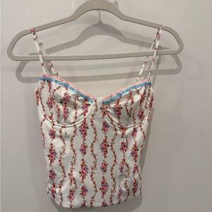 Edikted White Floral Camisole with Pink and Blue Accents